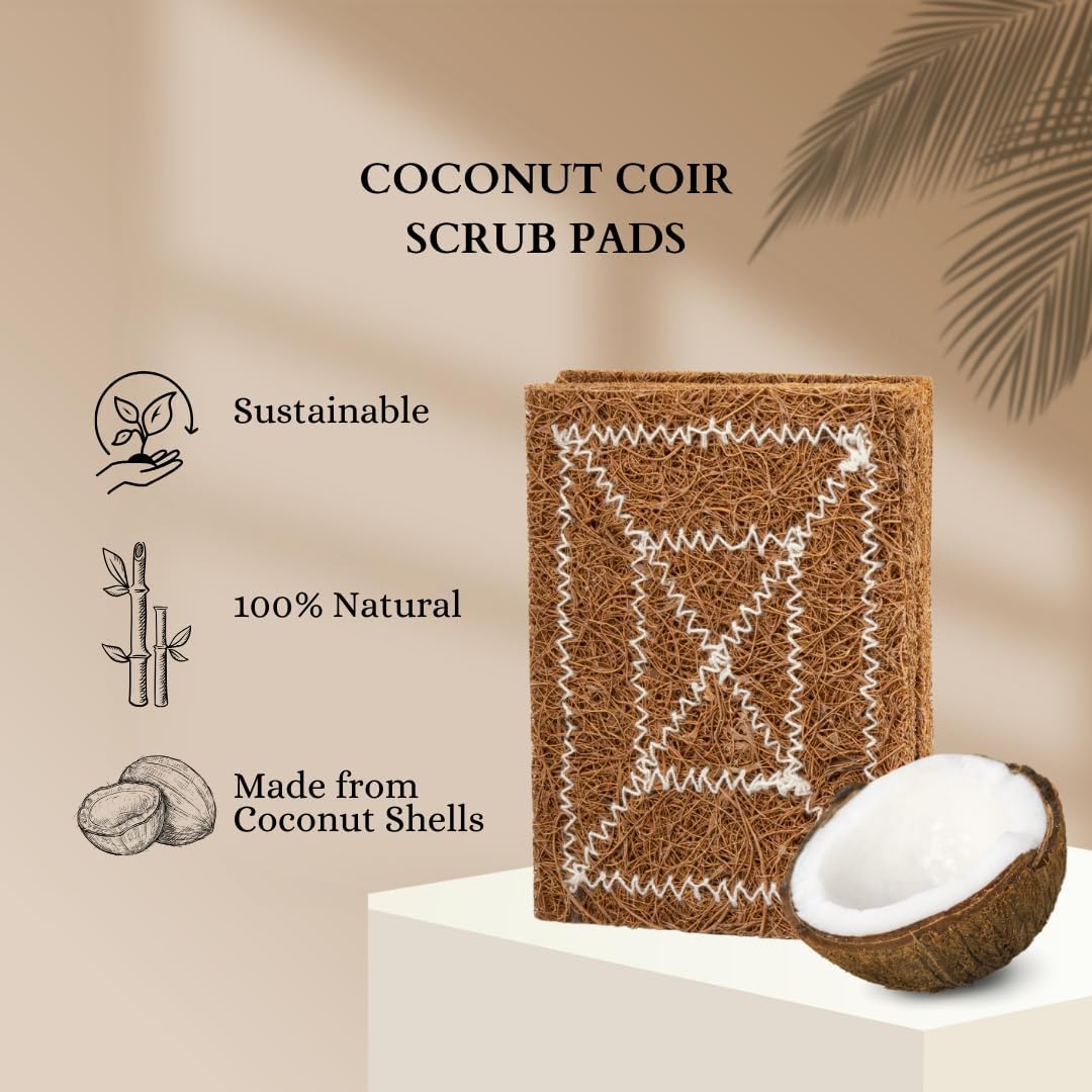 Coconut Fiber Scrubber Pad (Pack of 5) | Eco-Friendly Coir Dish Washing Scrub