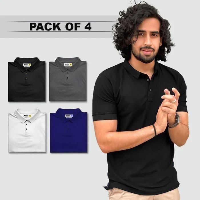 FlexWear™ Men’s Polo T-Shirt Pack of 4 | White, Blue, Grey & Black