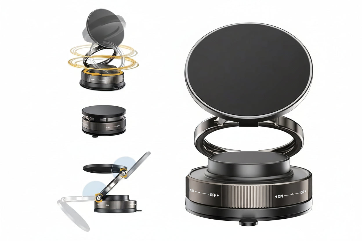The OG - X68 Vacuum Suction Magnetic Mobile Holder with Magnetic Ring for Android & iOS Mobiles  KYD’s Gold Collection
