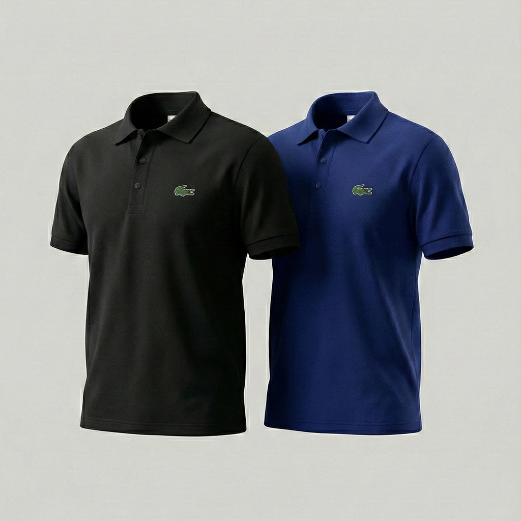 Lacoste Embroidered Polo T-Shirt Combo (Black + Royal Blue) | Buy 1 Get 1 Free | Premium Cotton