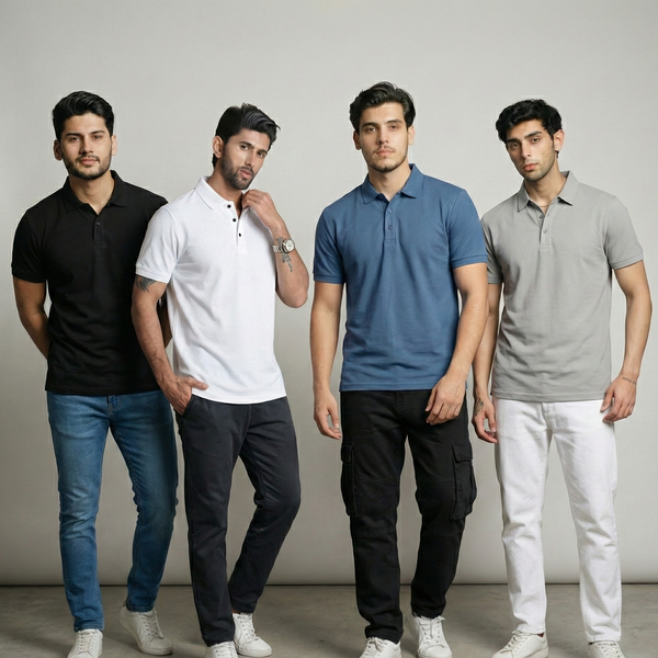 FlexWear™ Men’s Polo T-Shirt Pack of 4 | White, Blue, Grey & Black