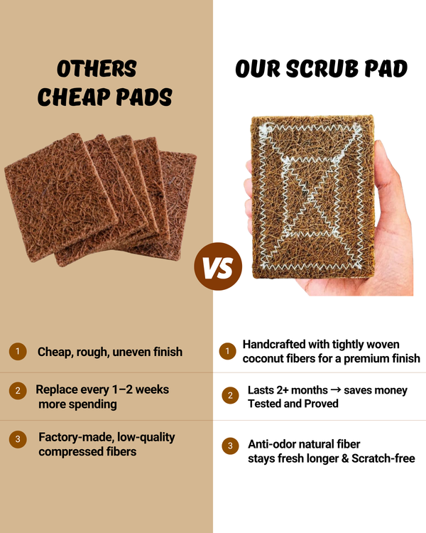 Coconut Fiber Scrubber Pad (Pack of 5) | Eco-Friendly Coir Dish Washing Scrub